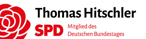 Logo der Homepage: Thomas Hitschler, MdB, SPD, daneben SPD-Rose